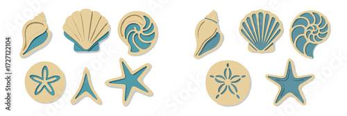 Colorful sea-themed cookie cutters arranged on a table for baking and crafting activities at home