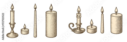 Elegant candle designs in various shapes and sizes showcasing warm light and intricate details