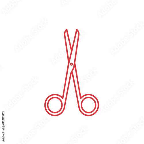 Red outline of surgical scissors on a white background - vector EPS icon