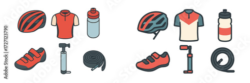 Cycling gear set including helmets, jerseys, shoes, and accessories for outdoor sports enthusiasts