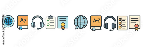 Icons representing online learning and educational resources for diverse subjects and activities
