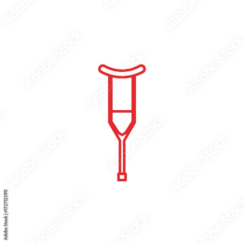 Red Crutch Icon Vector Graphic for Medical and Rehabilitation Concepts