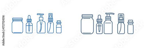 Variety of cosmetic containers arranged neatly on a white background displaying different shapes and sizes