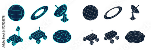 Exploring space technology with satellites, rovers, and celestial bodies during a nighttime science event