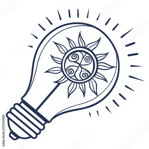Creative light bulb with a sun design inside symbolizing bright ideas and inspiration