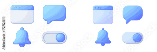 Icon set featuring blue notification elements for digital interfaces and applications
