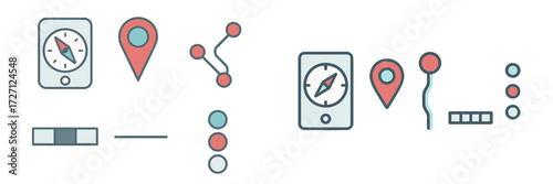 Digital navigation icons showcasing various mapping and location services
