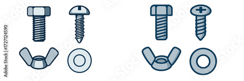 Collection of screws, bolts, and washers displayed on a plain background for a hardware reference guide