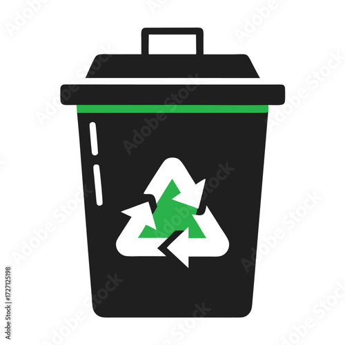 a simple black recycling bin icon with a green sym (2).eps