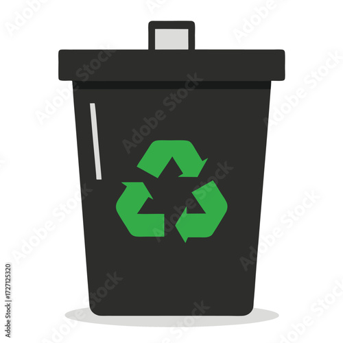 a simple black trash can with a green recycling sy (1).eps