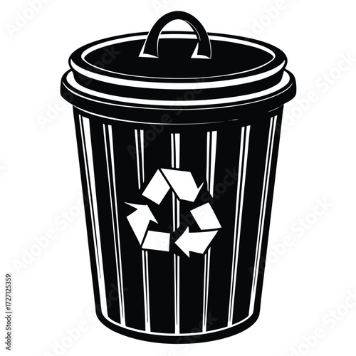 a simple black trash can with a green recycling sy (2).eps