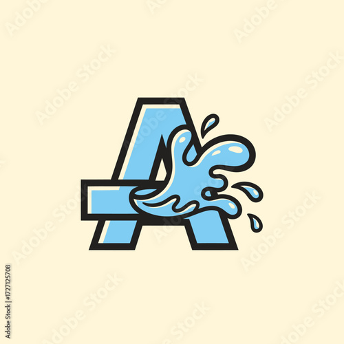 Light blue stylized letter A logo with a water splash graphic design.