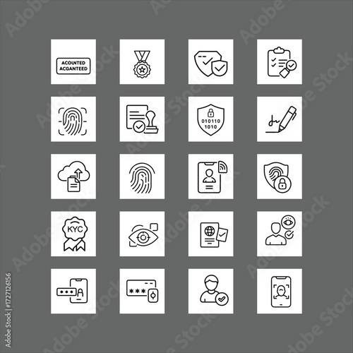 KYC Verification Icon Set | Digital Identity, Biometric Authentication, and Compliance Vector Icons