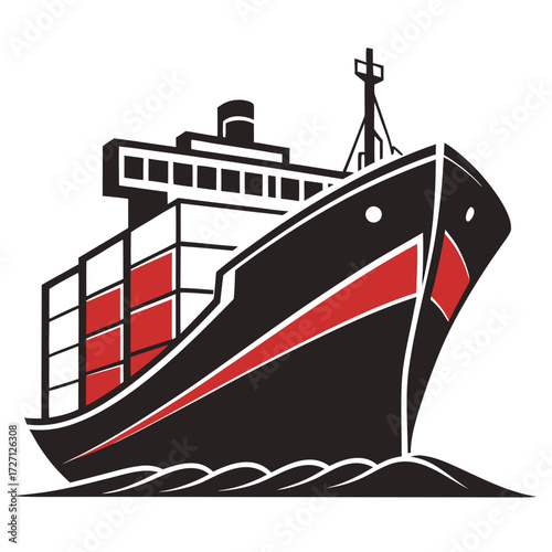 Modern cargo ship with red and black hull sailing on wavy water a symbol of global trade and logistics