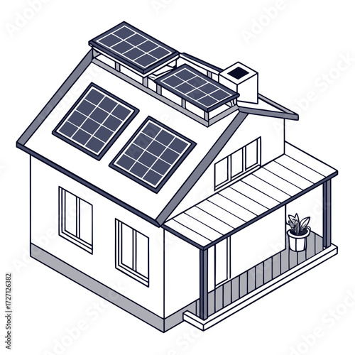 Modern home with solar panels on the roof providing clean renewable energy for sustainable living