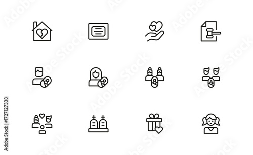 Adoption and Family Love Line Icon Set Modern Minimal Outline Symbols, Pixel-Perfect Vector Icons, and Unique Parenting Graphics