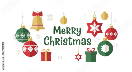 Festive Merry Christmas Flat Design Illustration with Ornaments and Decorations to Bring Joy