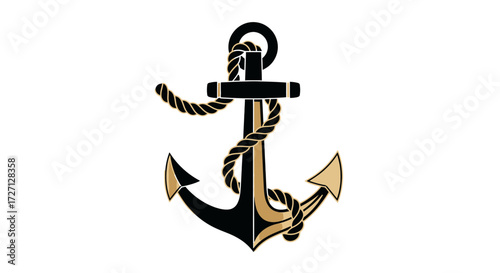 Vintage nautical anchor illustration with rope on white background evoking maritime adventure and