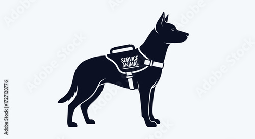 Elegant Silhouette of a Service Animal Dog with Vest on a Clean Background