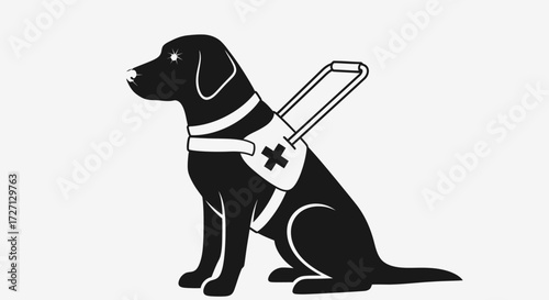 Elegant depiction of a service dog in black and white showcasing assistance and support