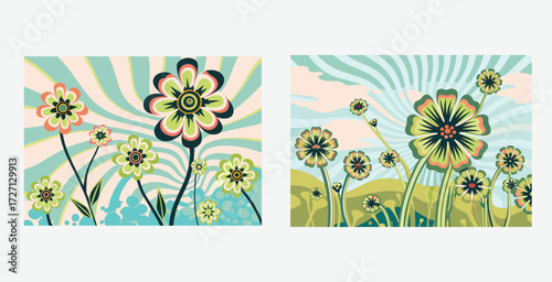 Free spirited collage bursting with groovy shapes vibrant colors and eclectic patterns vector art design