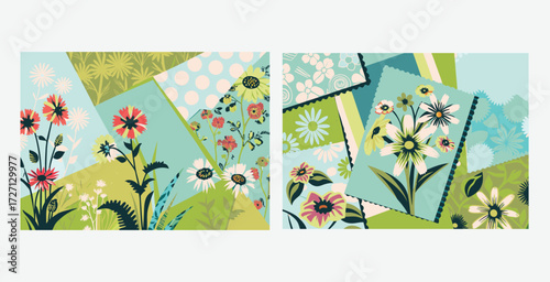 Lively and eclectic collage bursting with funky shapes vibrant colors and playful patterns vector art design