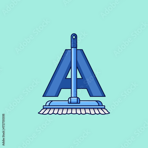 Blue cleaning brush icon with an A shape handle.