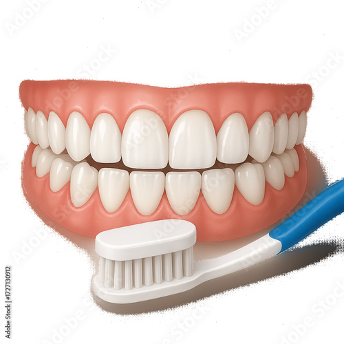 White Clean Teeth with Toothbrush – Realistic Vector Illustration Isolated