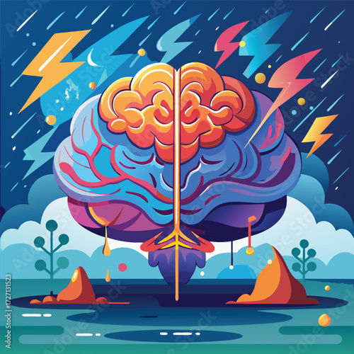 illustration of colorful brain without background