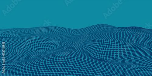 Dark blue halftone dotted abstract background, big data pattern, technology or futuristic visualization, waveform dot texture, music backdrop.eps10.
