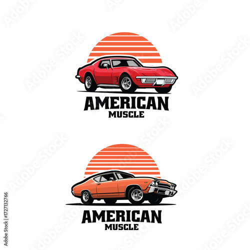 Premium american muscle car bold logo vector isolated in white background bundle set sticker