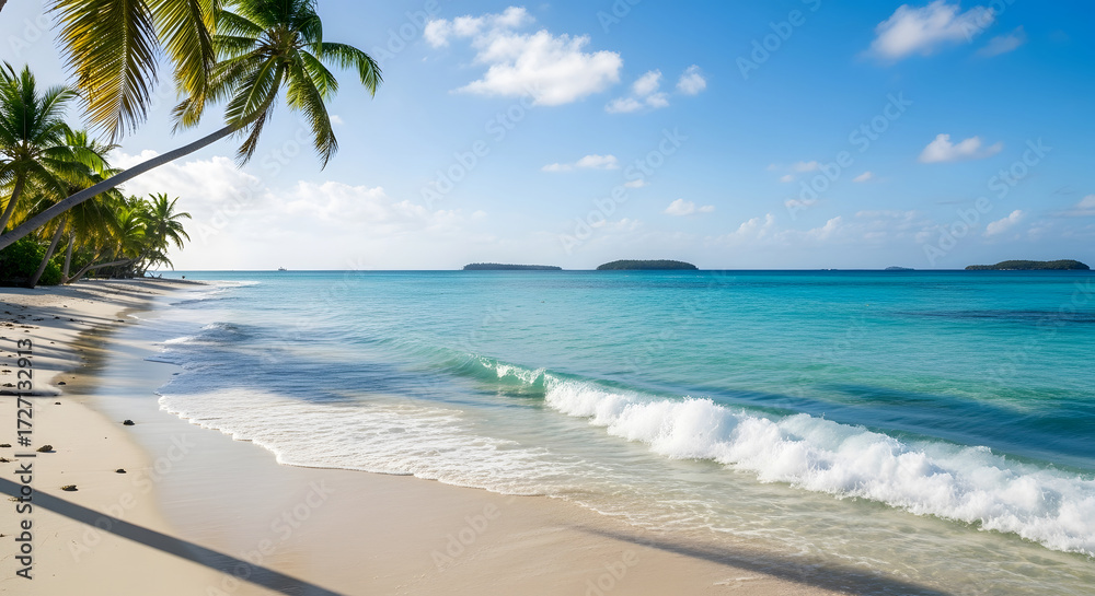 Fototapeta premium tropical beach with palm trees and turquoise ocean water