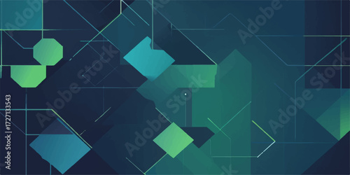 Green abstract background with blue arrows for global business and digital technology concept illustration