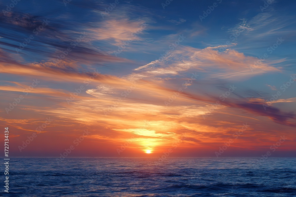 Obraz premium Dramatic sunset over a vast ocean