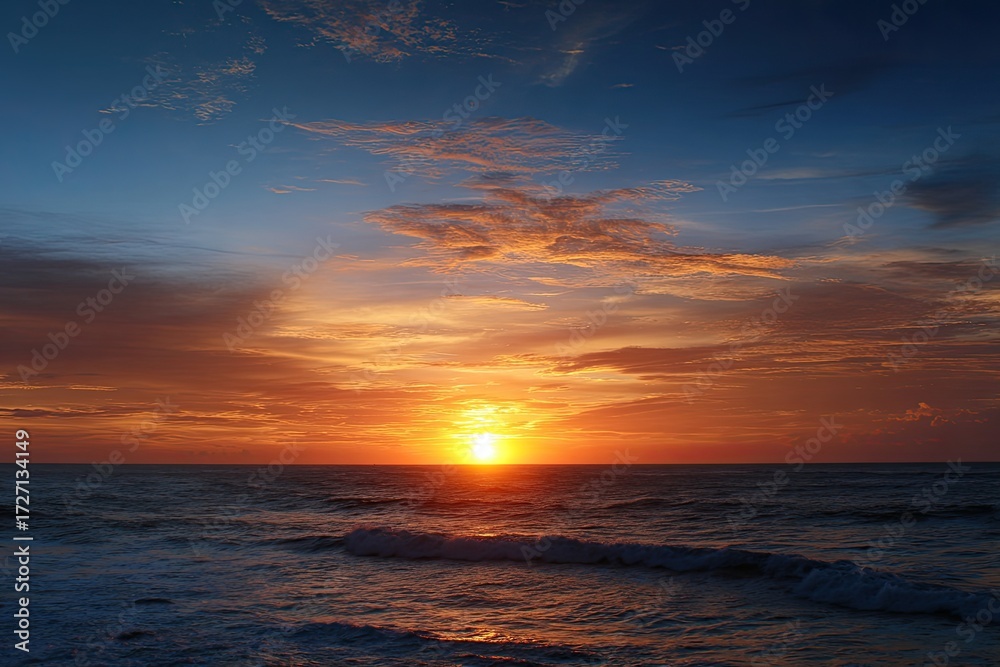 Fototapeta premium Dramatic sunset over a vast ocean (1)