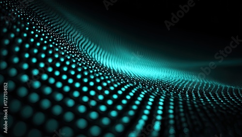 Abstract teal dotted wave design on dark background