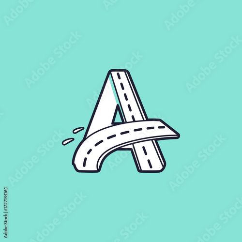 A stylized letter 'A' designed to look like a road with white dashed lines, set against a teal background.