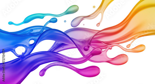Fluid chromatic splashes, a dynamic cascade of vibrant colors on stark backdrop