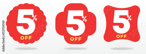 5% off, offer, discount, commercial, business, value, sticker, sale, market, price, liquidation, percent, sign, shopping, promo. Design, shape, set, tag, icon, vector, icon