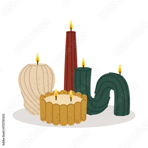 Abstract festive candle composition illustration for home decor, greeting cards, and social media.