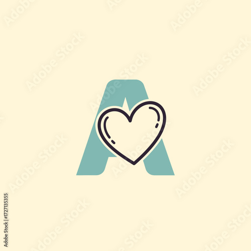 Letter A with heart shape, logo concept for love and care.