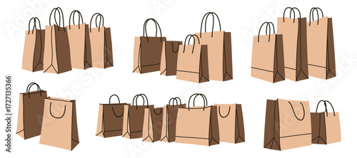 Set of brown kraft paper shopping bags