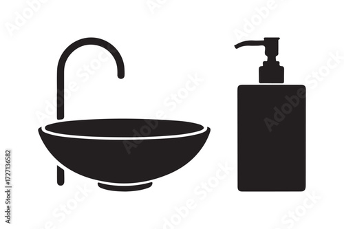 Simple black silhouette of a sink and soap dispenser
