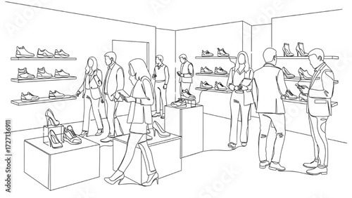 Minimalist Line Drawing of Shoe Exhibition – Continuous Line Art Illustration