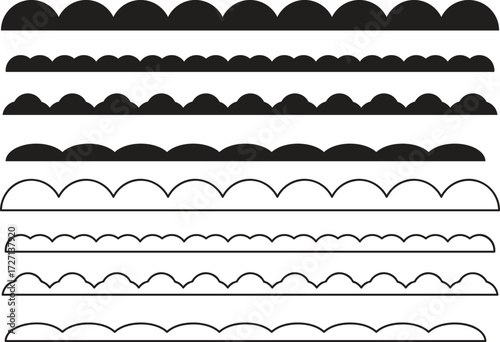 Scalloped edge seamless vector set.Scalloped border Texture ribbons vector illustration on white background..eps