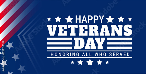 Happy Veterans Day with usa flag and  Veteran design background, banner, card or poster design template is observed every year during November, to raise awareness about the mission.
