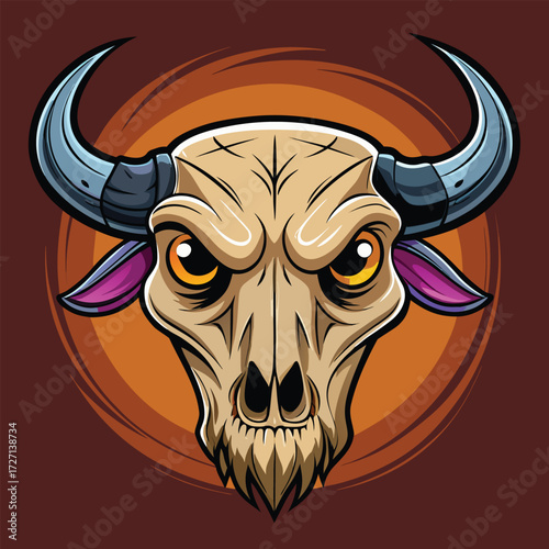 Intricate design of a bull skull showcasing detailed contours and horn structures for decorative and artistic use