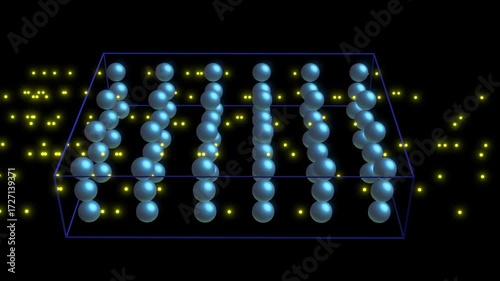 Electrons flow through superconductor material. Particles flow through even arrangement of atoms.
Particles flowing through orderly atomic array.
3d animation render