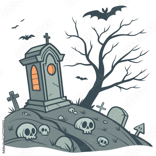 Haunted Graveyard Cartoon Illustration