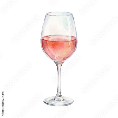 Watercolor Rosé Wine Vector Illustration Isolated on White Background, Glass of Pink Wine Clipart for Vineyard, Winery, Bar and Restaurant Menu
